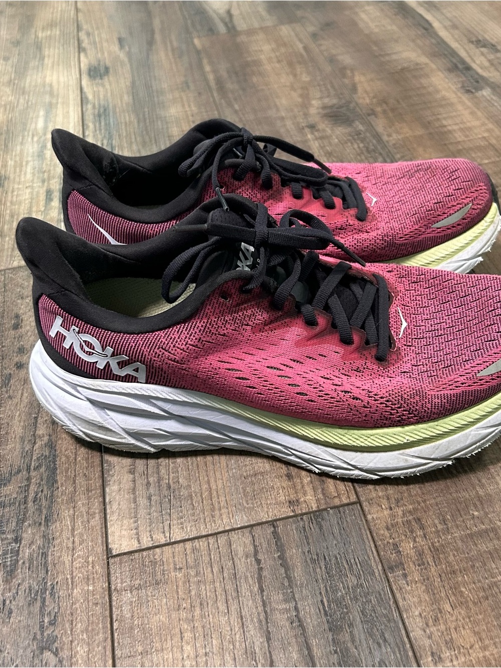 Hoka One One Clifton 8 Athletic Shoes Women's 9 D Pink w/ Black & White Running - Picture 3 of 11